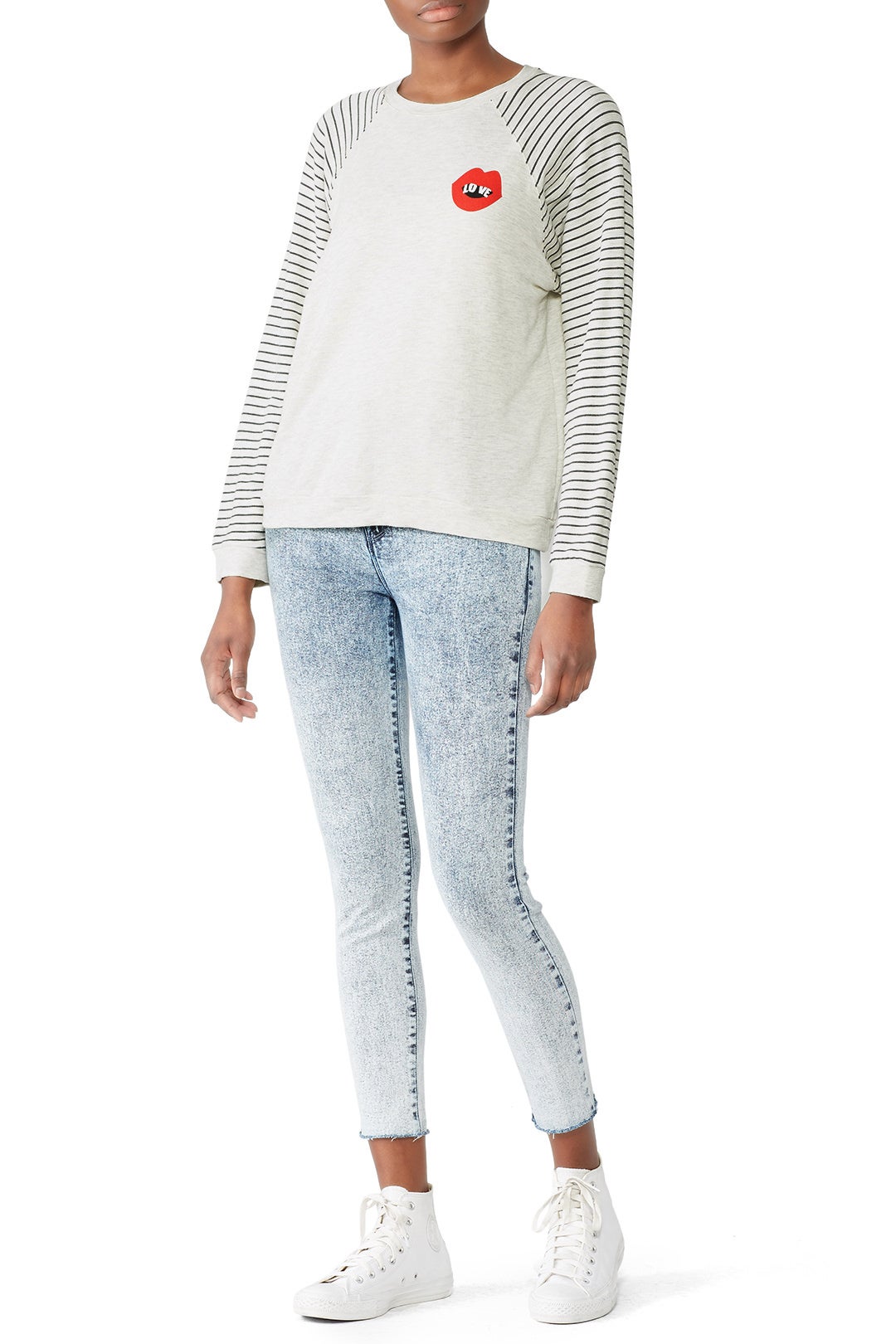 Lips Pinstripe Raglan Pullover by MONROW 0