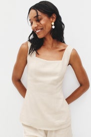 Sleeveless Linen Square Neck Top by Moon River