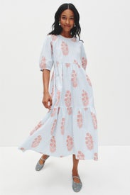 Blue Floral Gaia Dress by SZ Blockprints