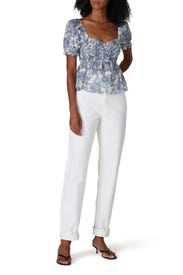 Blue Floral Smocked Top by Louna