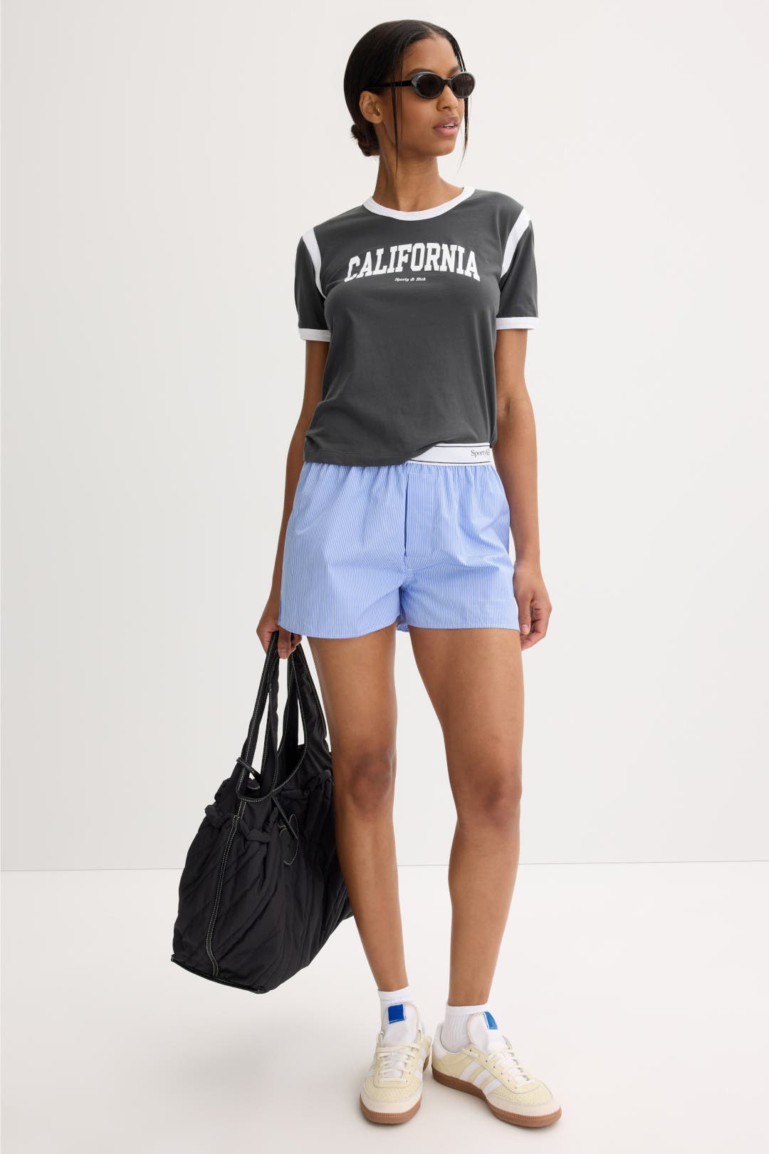 新品 Sporty & Rich Boxer Short ¥15,400 Serif Logo Boxer Short - Blue/White Thin Stripe – Sporty & Rich