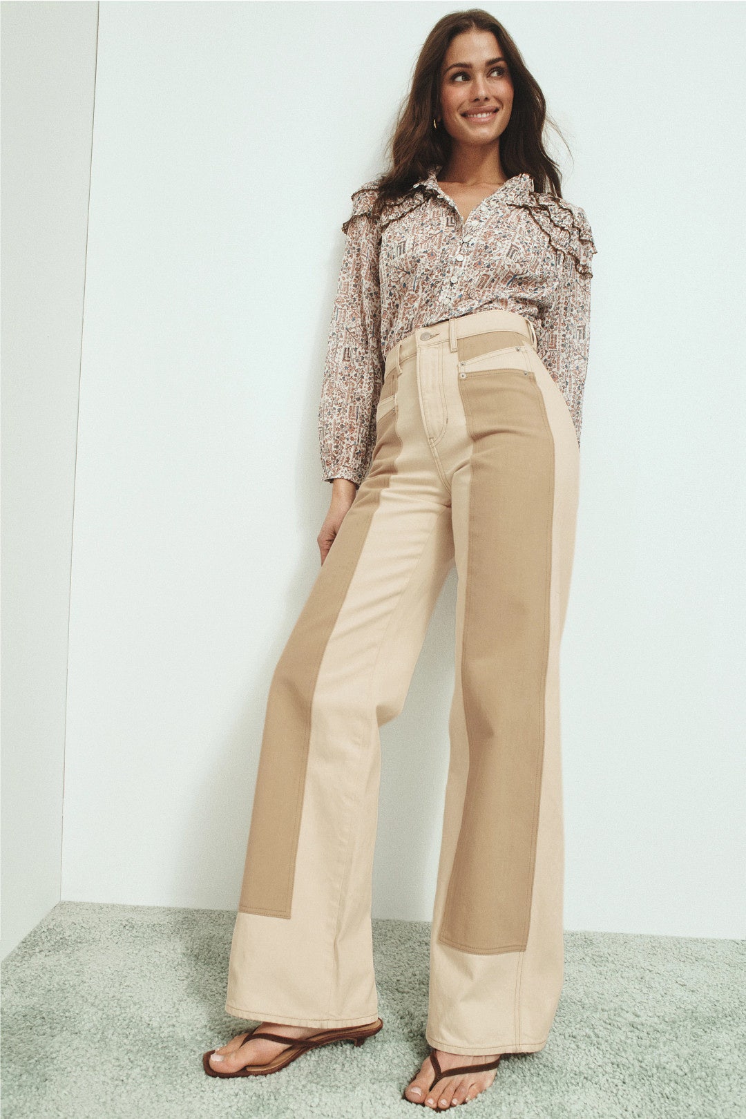 Taylor High Rise Wide Leg Paneled Jeans by Veronica Beard 0