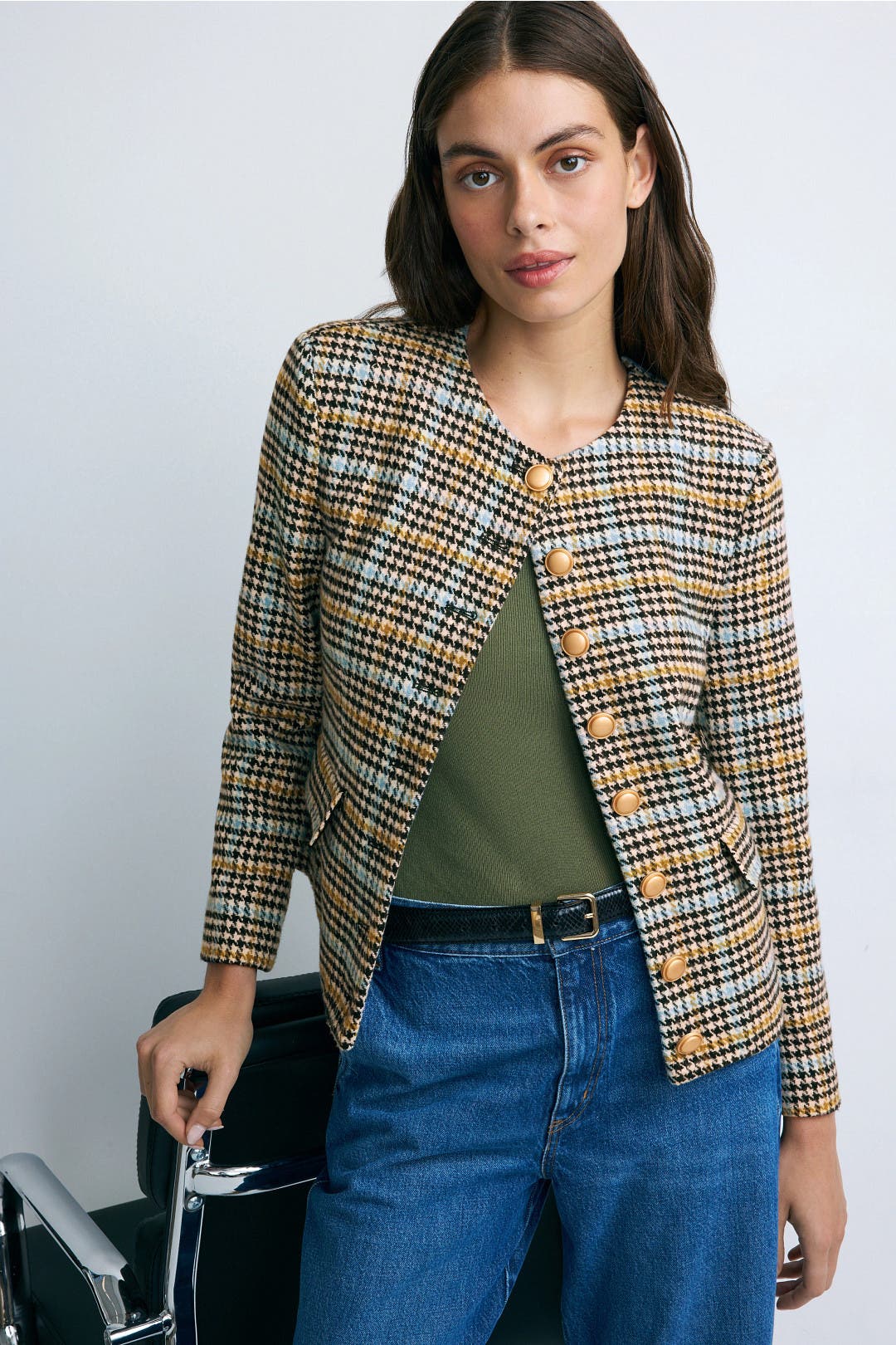 Hybrid Tweed Moto Jacket With Leather Details by 3.1 Phillip