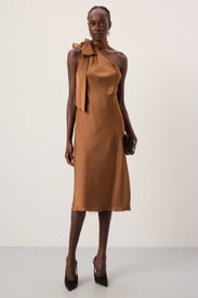 Brown Silk Tie Neck Dress by Lauren Ralph Lauren