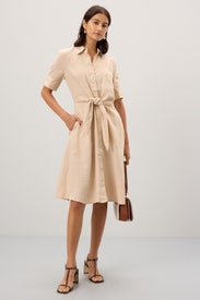 Beige Linen Tie Waist Midi Dress by Lauren Ralph Lauren