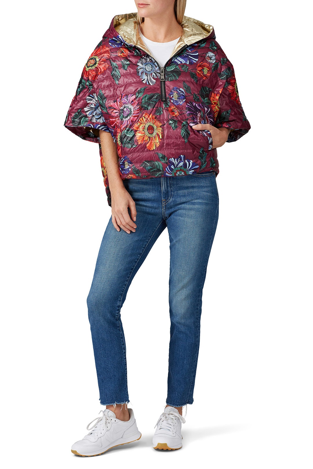 Cropped Hooded Poncho by Think Royln 0