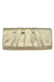 Gold Caroline Croc Clutch by Lauren Merkin