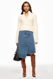 Half Zip Up Cable Knit Sweater by English Factory