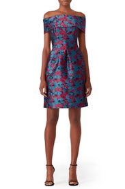 Blue Floral Jacquard Dress by Slate & Willow