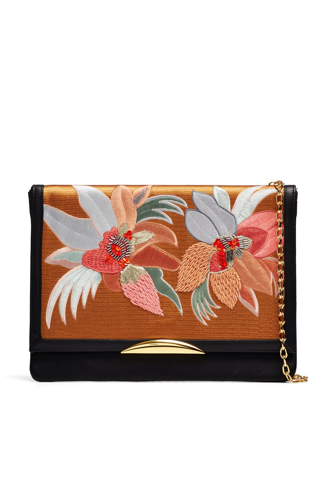 Gold Tahitian Floral Port of Call Clutch by Lizzie Fortunato