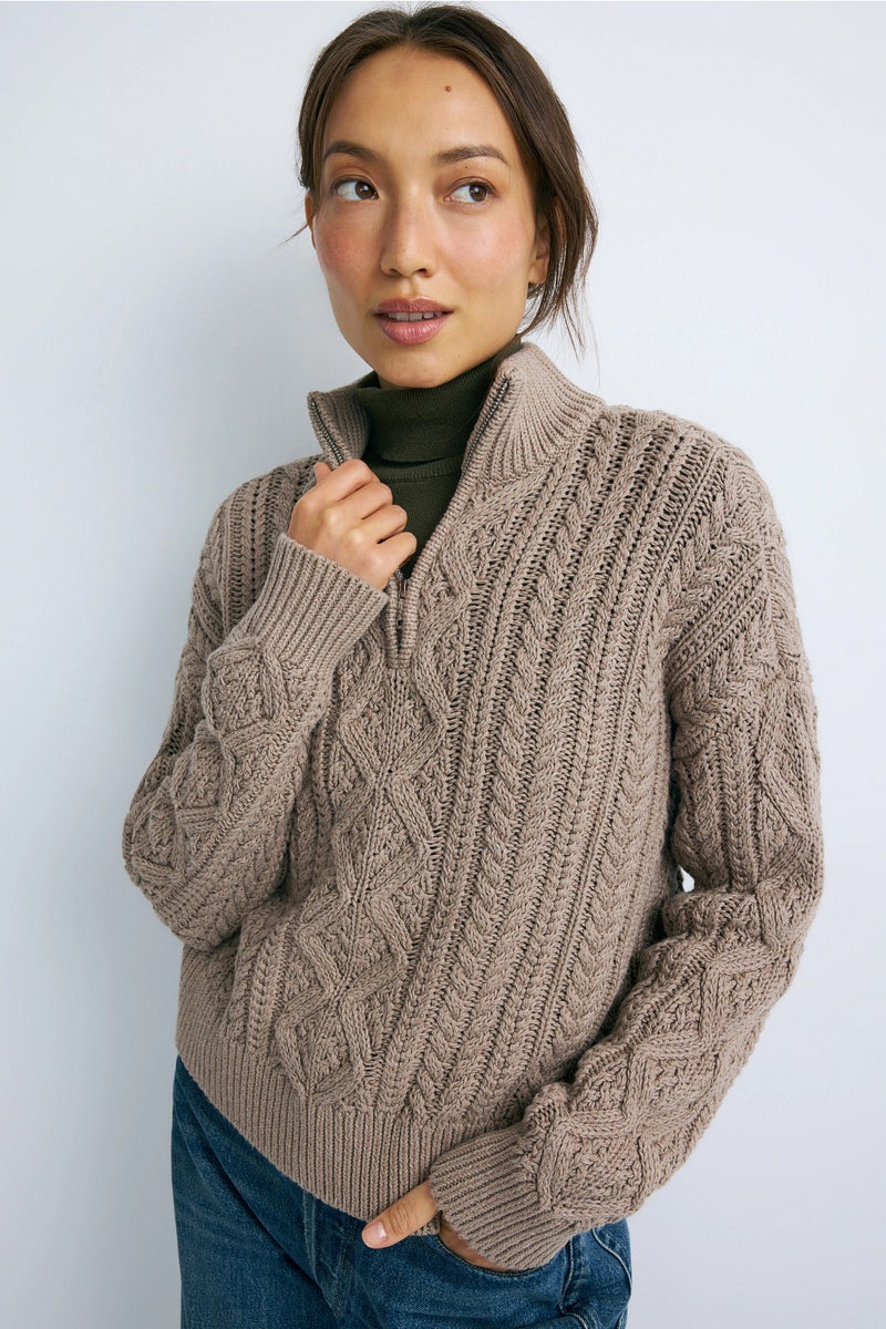 Cable Knit Brown Quarter Zip by Lauren Ralph Lauren - Photo 0