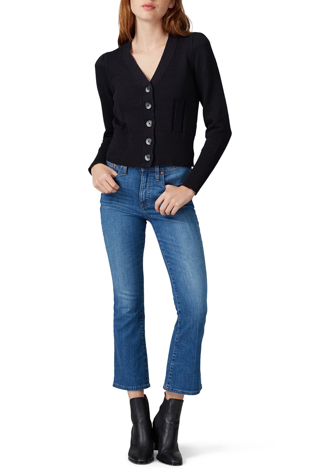 Black Puff Shoulder Cardigan by White + Warren 0