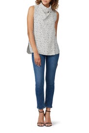 Printed Cowl Neck Shell Top by Adam Lippes