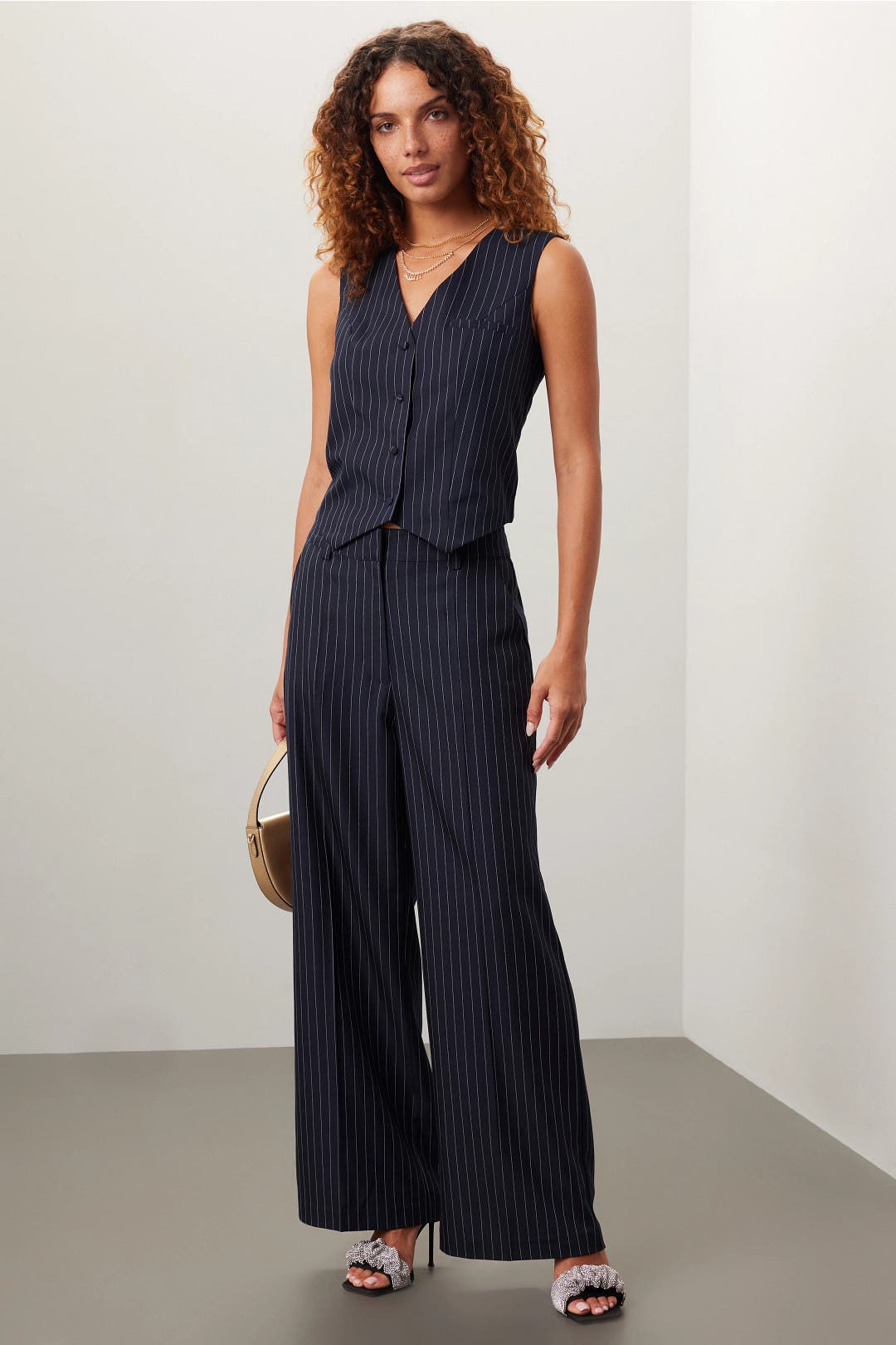 Navy Pinstripe Vest by ASHLEY PARK x RTR | Rent the Runway