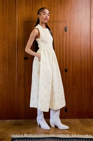 Smocked Drop Waist Dress by GANNI