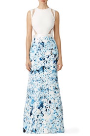 Blue Floral Flutter Gown by GABRIELA CADENA