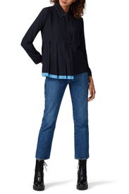 Navy Pleated Collared Shirt by Marni
