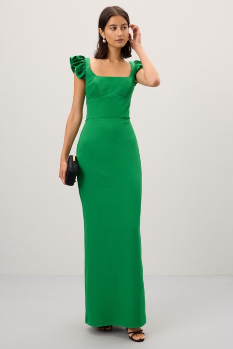 Ruffle Cap Sleeve Open Back Column Gown main image 0
