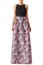 Multi Floral Jacquard Gown by ML Monique Lhuillier