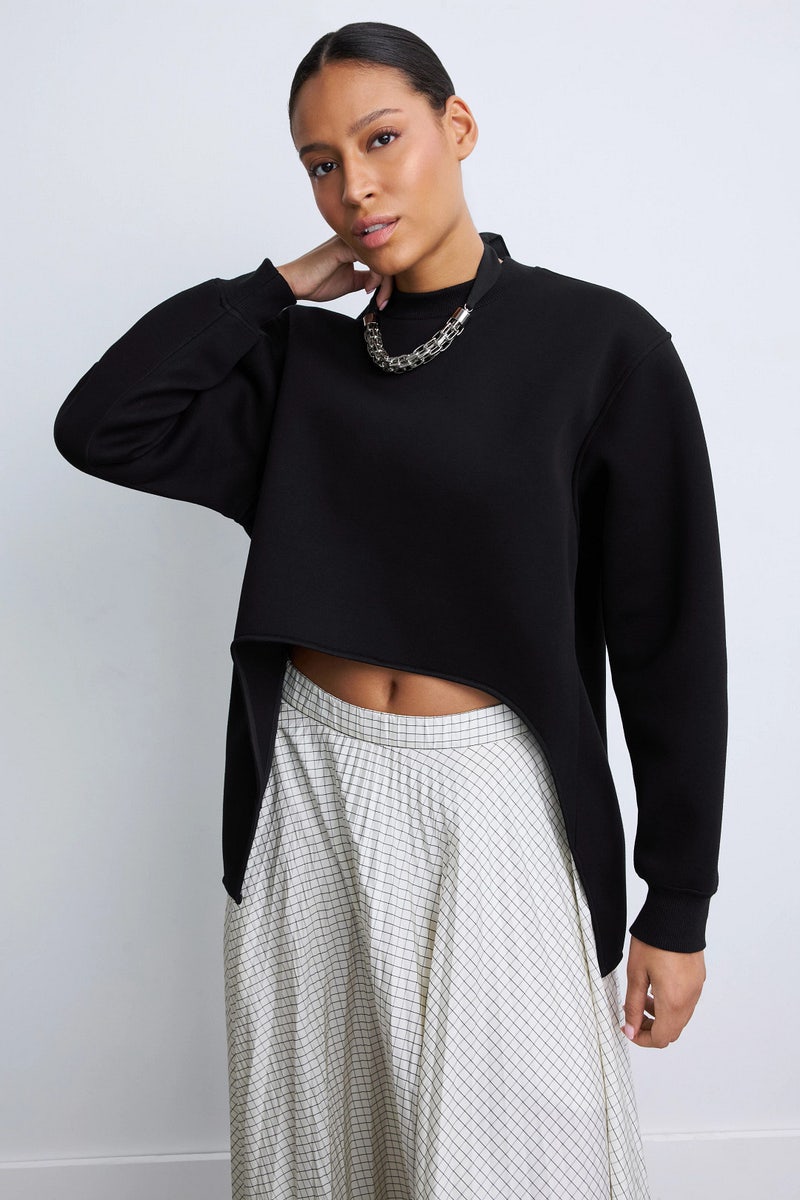 Cropped Asymmetric Hem Sweatshirt by Plan C - Photo 0