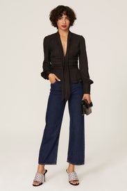 Black Satin Tie Top by Bardot