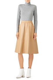 Camel Leather Midi Skirt by Bagatelle
