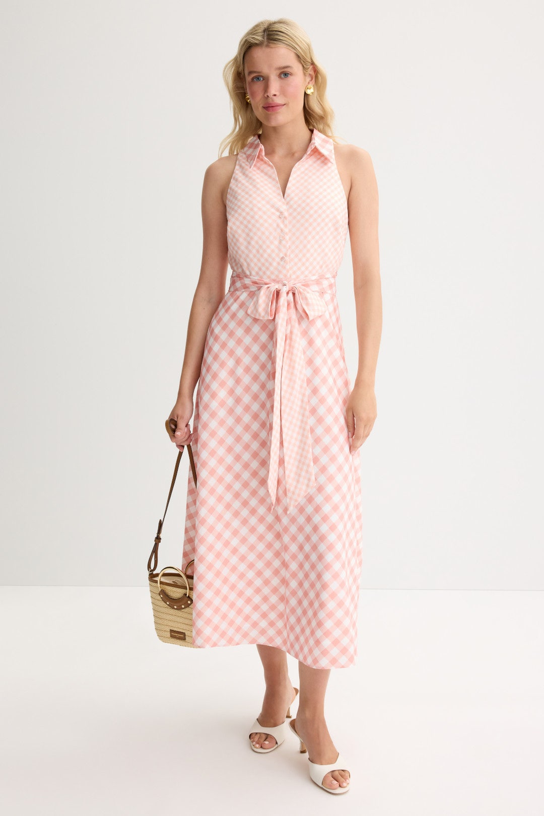 Gingham Halter Midi Dress by Badgley Mischka 0