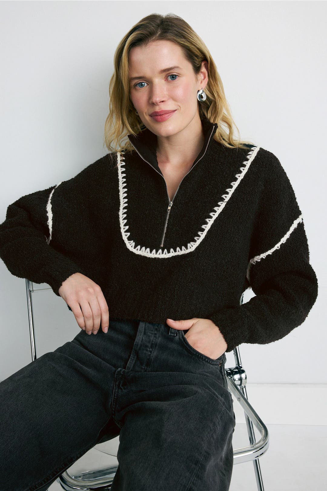 Contrast Stitch Cropped Hampton Sweater by Staud | Rent the Runway