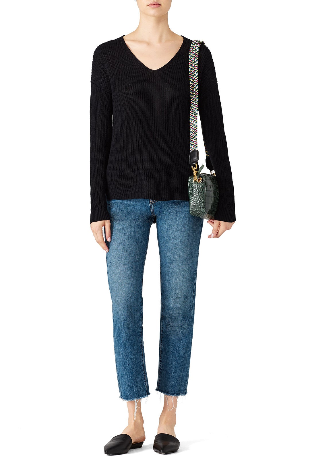 Black Ribbed V Sweater by Michael Stars 0