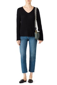 Black Ribbed V Sweater by Michael Stars