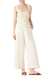 Cream Smocked Jumpsuit by Rebecca Taylor NYC