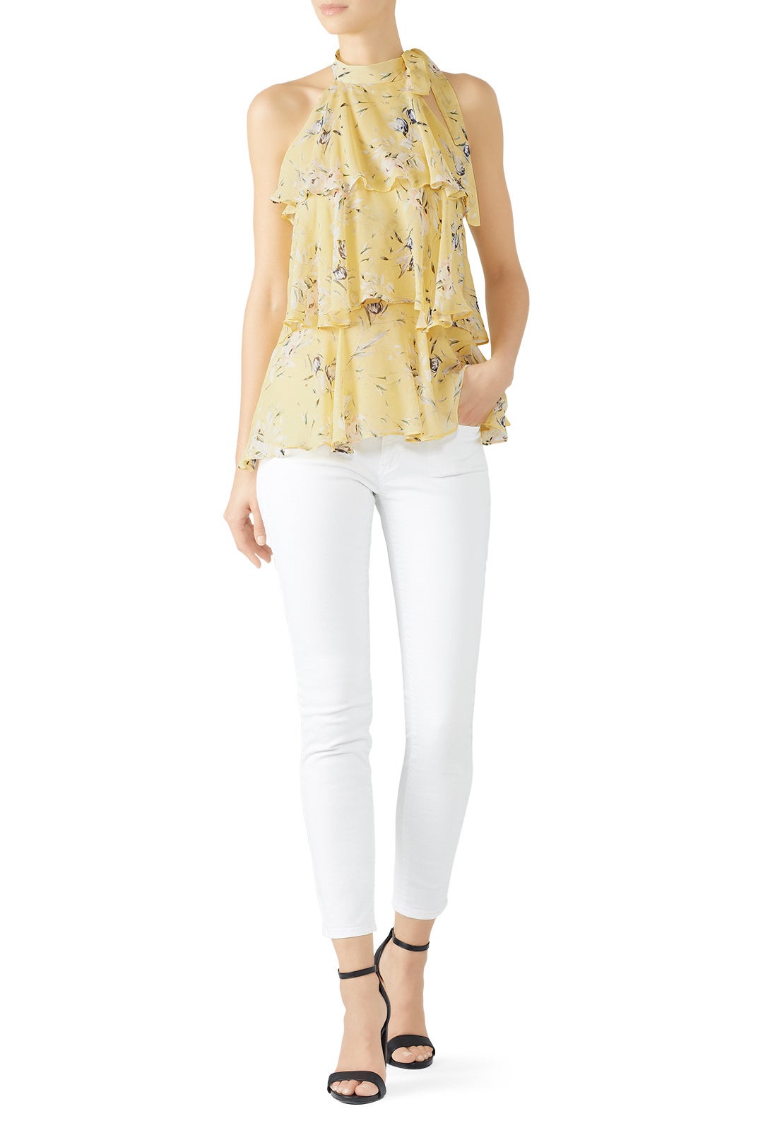 Yellow Floral Tiered Top by ML Monique Lhuillier 0