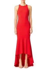 Red Cutaway Illusion Gown by Theia