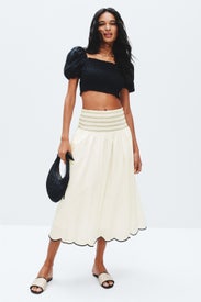 Elsa Smocked Waist Midi Skirt by Fifteen Twenty