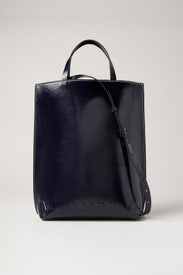 Navy Patent Banner Medium Tote by GANNI