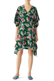 Green Floral Silk Handkerchief Dress by MSGM