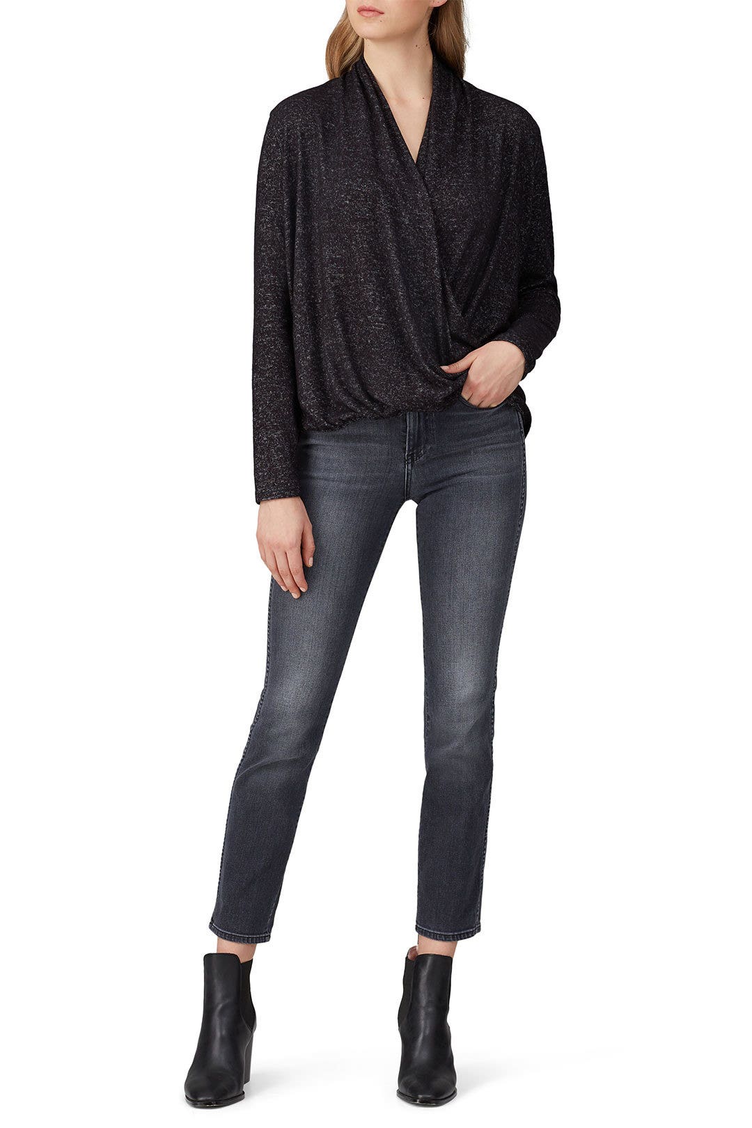 Black Knit Crossover Top by Slate & Willow 0