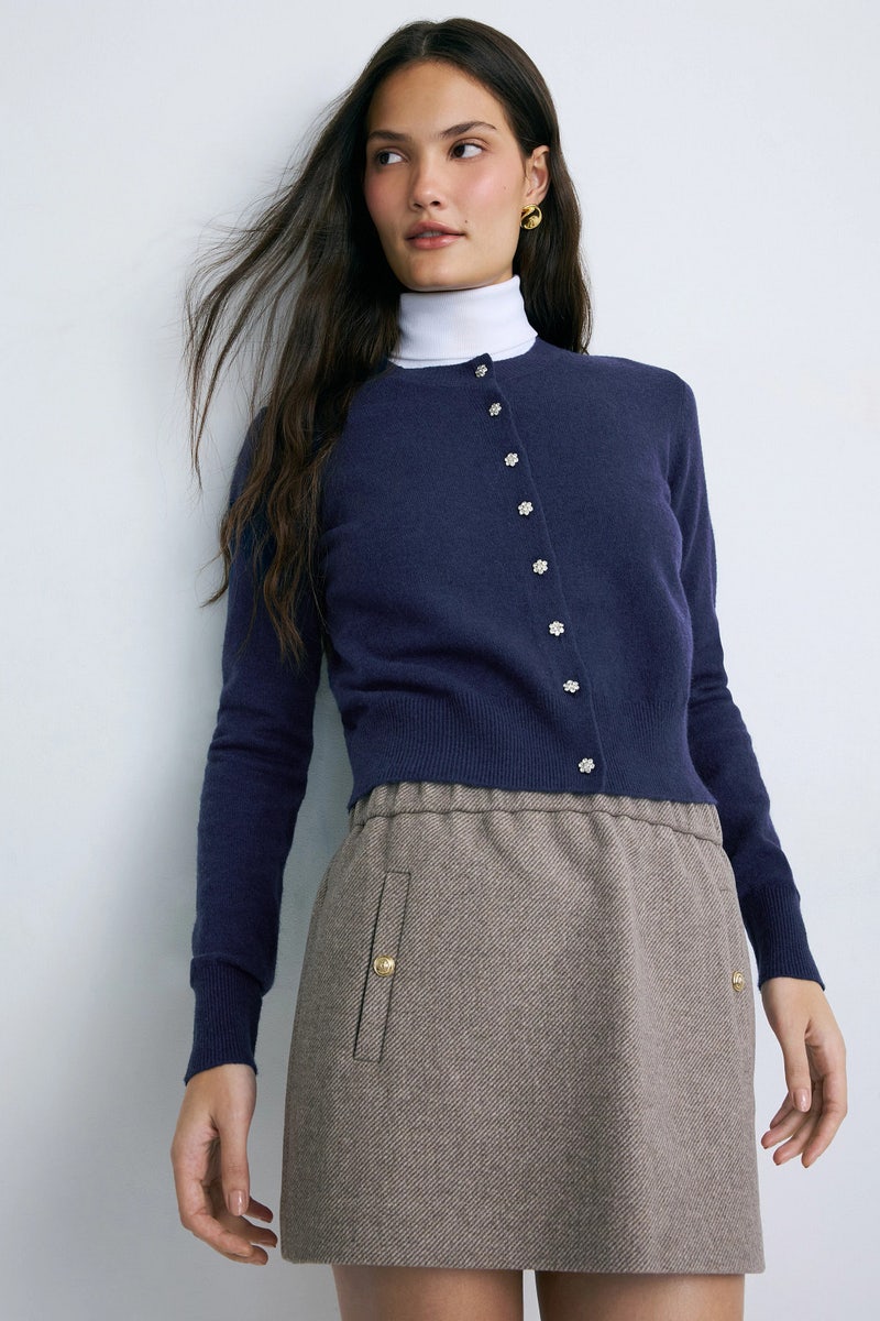 Navy Brushed Knit Cardigan With Sparkle Buttons by Adam Lippes x RTR - Photo 0