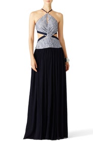 Blue Printed Cut Out Gown by ADEAM