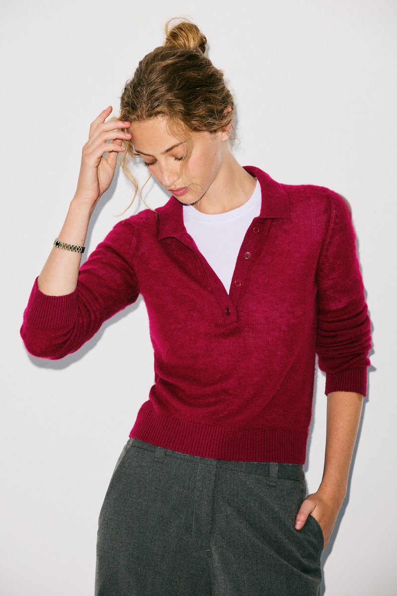 Cranberry Long Sleeve Polo by NAADAM - Photo 0