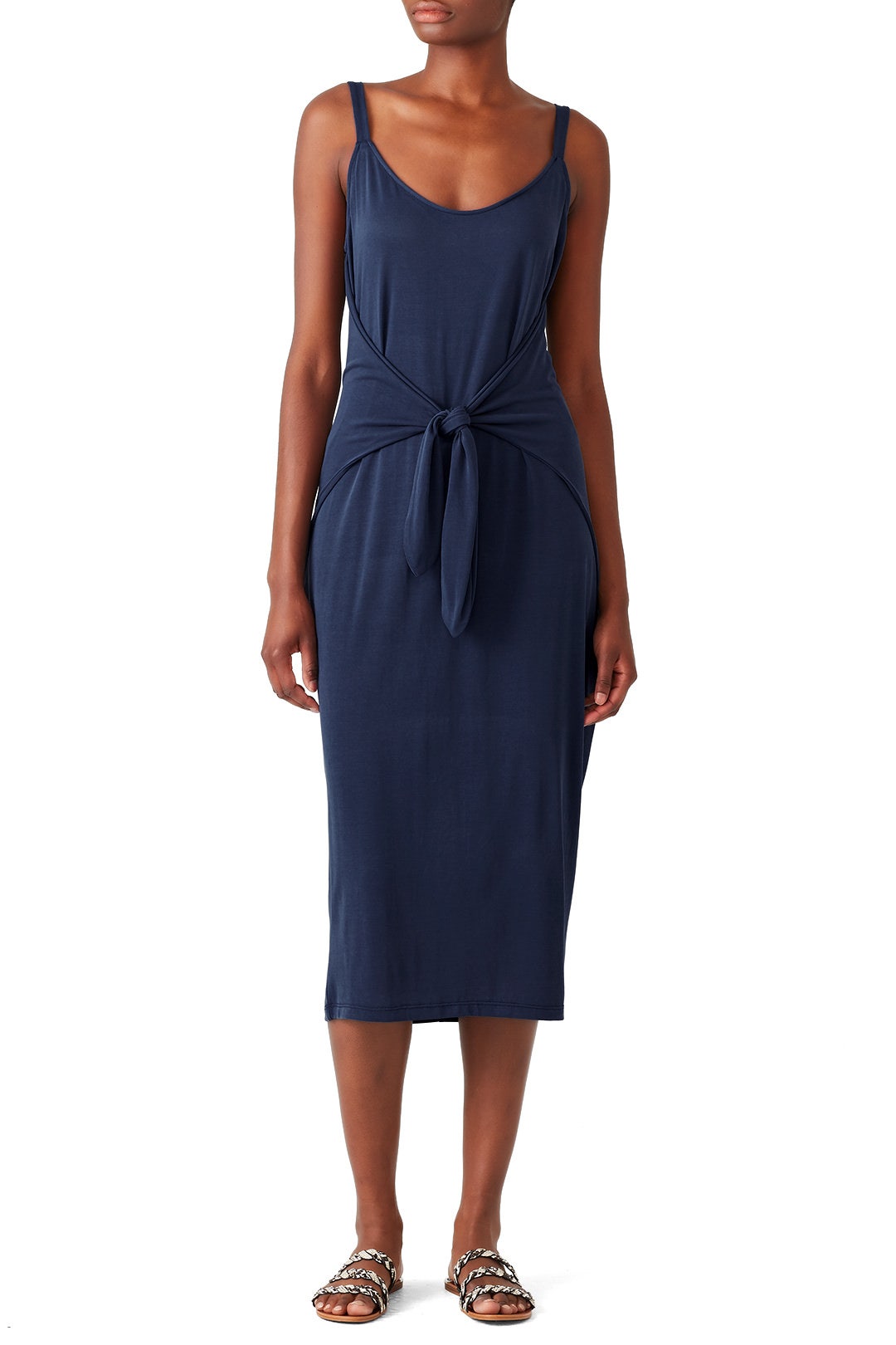 Navy Tie Front Midi Dress by Slate & Willow 0