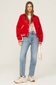 Red Corduroy Bomber Jacket by WRANGLER