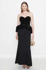 Crepe And Velvet Strapless Fitted Peplum Top Gown by Ieena for Mac Duggal