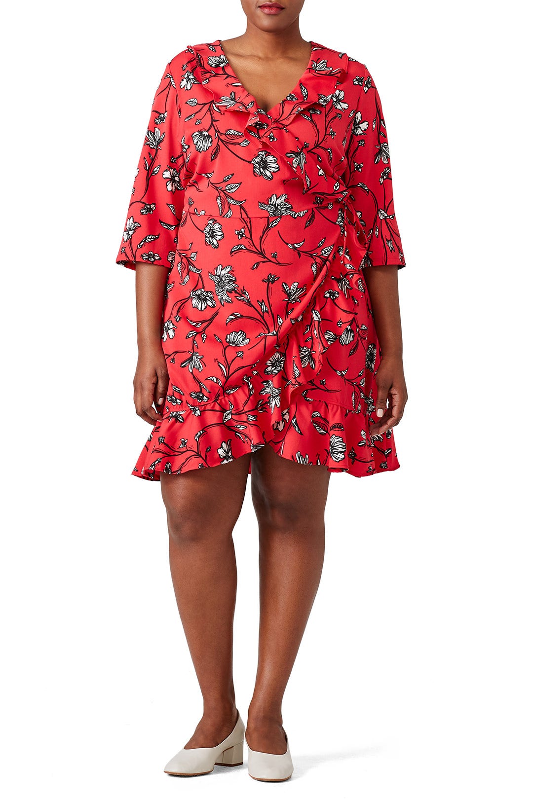 Red Floral Wrap Dress by JUNAROSE 0