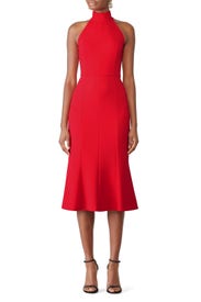 Red High Neck Fit And Flare by Donna Morgan