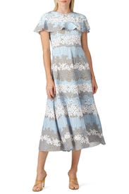 Blue Ruffle Printed Dress by RED Valentino