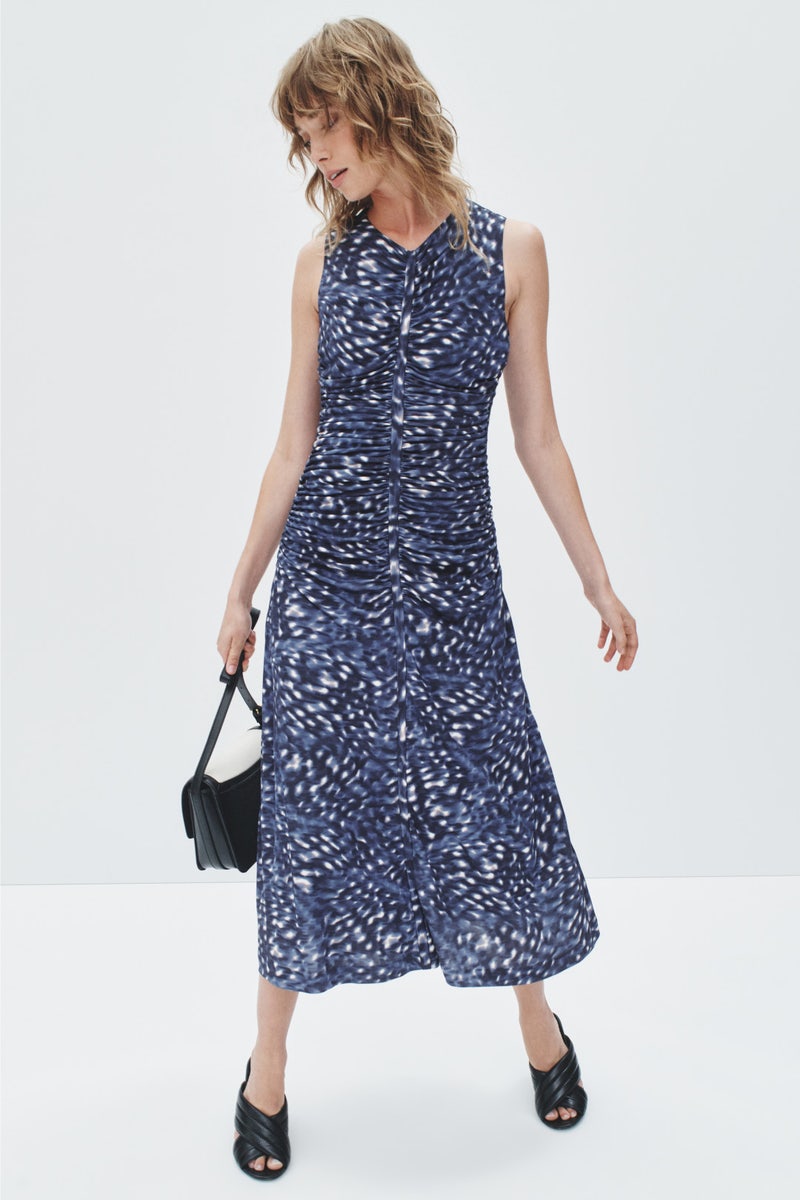 Blue Speckled Ruched Midi Dress by BOSS - Photo 0