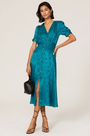 Teal Button Front Robe Dress by The Kooples
