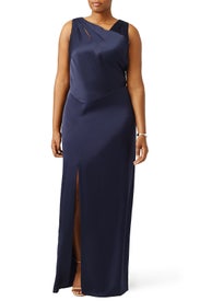 Navy Side Slit Cut Out Gown by Kay Unger