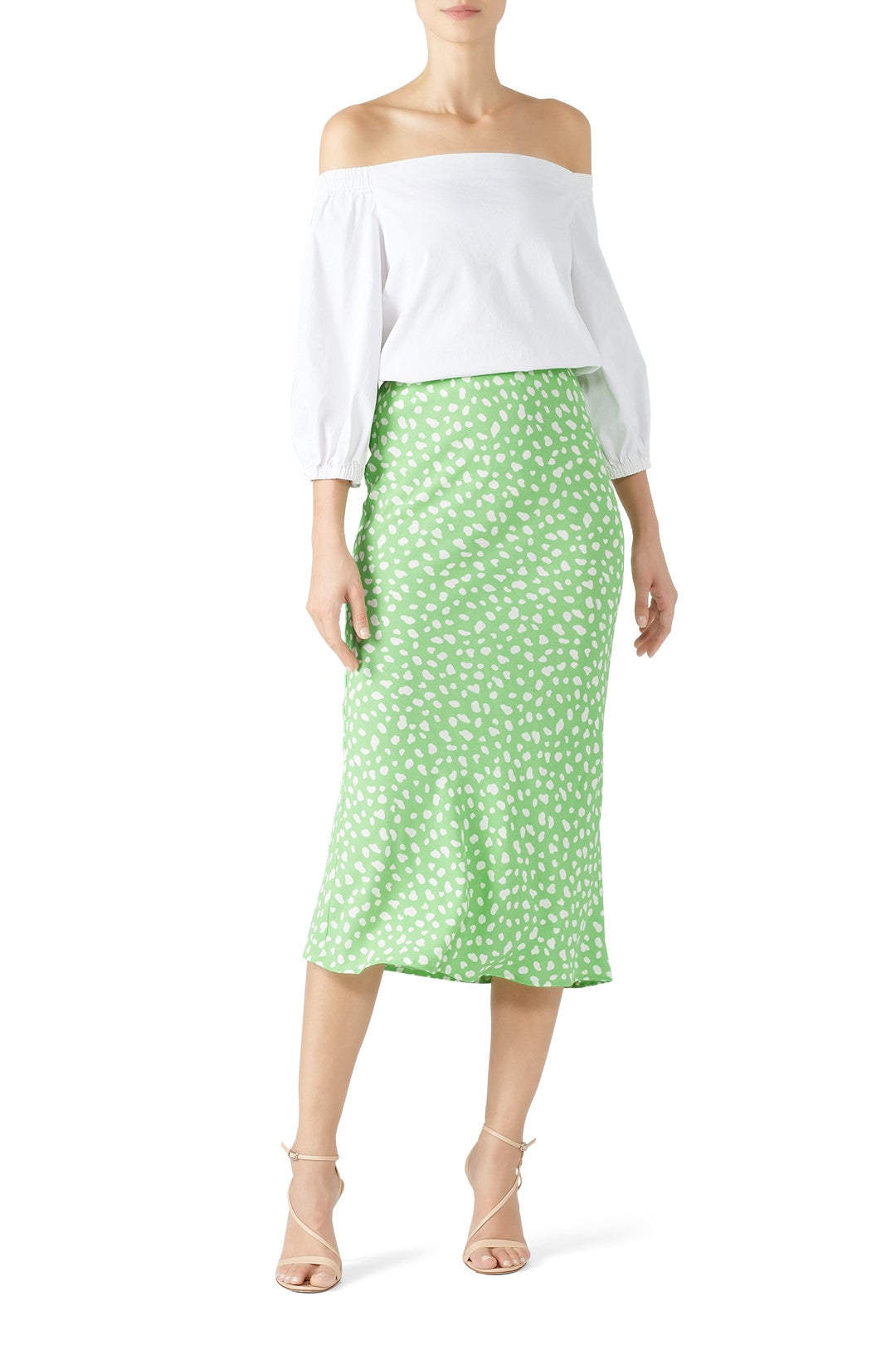 Green Printed Midi Skirt by Moon River 0